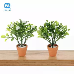 Hoa Trắng Thu Nhỏ Cây Xanh Chậu Cây Cảnh Trang Trí Cho Nhà Búp Bê Trang Trí Máy Tính Để Bàn Mô Phỏng Chậu Hoa Cho Khu Vườn Mini VN