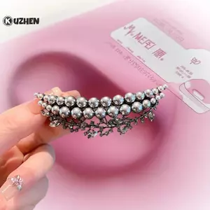 KUZHEN Hàn Quốc Thanh Lịch Giả Ngọc Trai Tóc Tính Khí Đơn Giản Kẹp Tóc Nửa Buộc Lưỡi Liềm Lò Xo Kẹp Phụ Kiện Tóc Thời Trang HOT