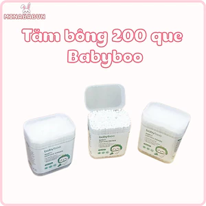 Hộp tăm bông 200 que cho bé, Tăm bông BABYBOO gồm 2 đầu vệ sinh tai mắt cho bé an toàn tiện lợi
