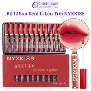Bộ 12 Son Kem Nhung Lì NYXKISS Lâu Trôi Dưỡng Ẩm Lên Màu Mịn Đẹp Không Lem Không Dính Cốc