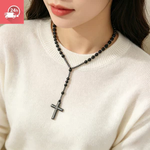 Vòng cổ trung tính đeo chéo sáng tạo tối giản mới 6cm thủy tinh đen