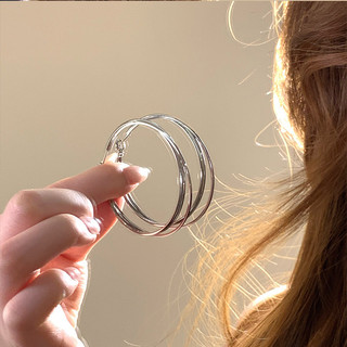 Bông Tai Đơn Giản Bạc Hai Lớp Vòng Bông Tai Nữ Nhẹ Sang Trọng Cao Cấp 3-5 Mm Bông Tai Tròn Bông Tai Đa Năng Trơn Vòng Bông Tai