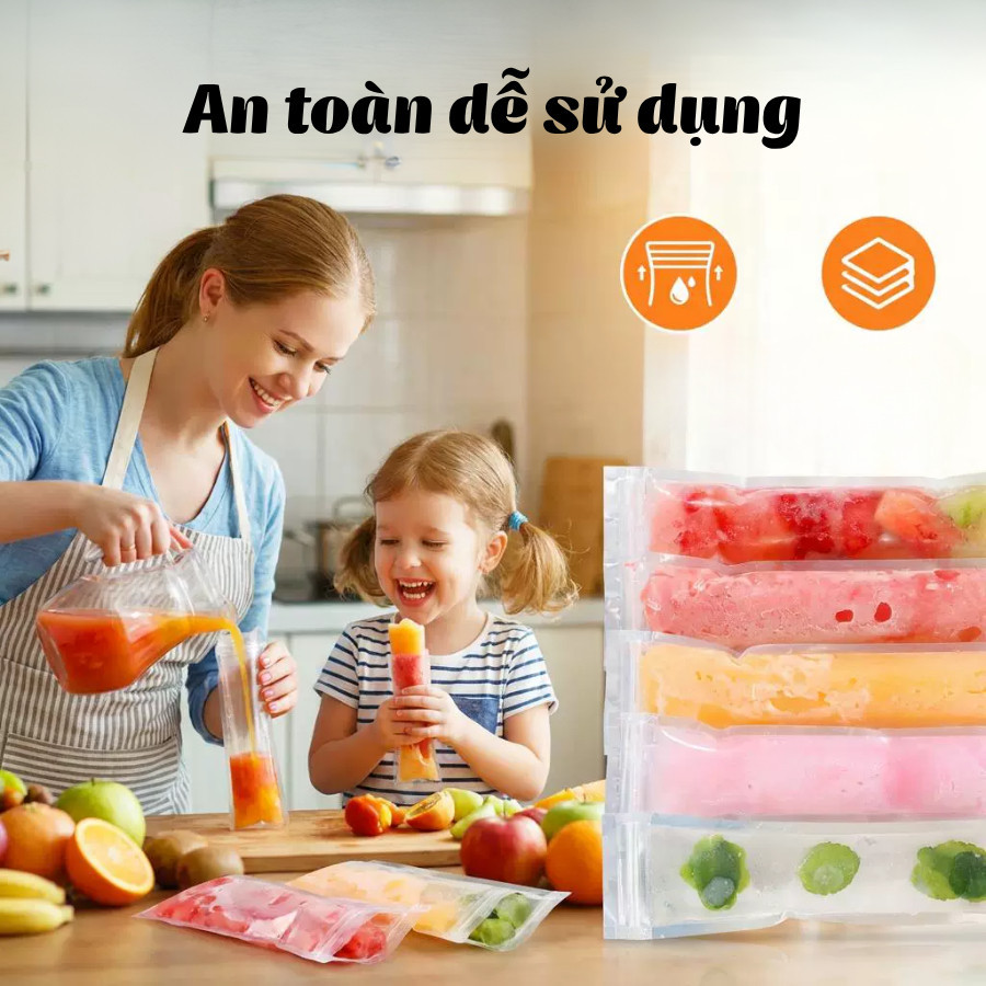 Set 100 Túi Làm Kem Dùng 1 Lần HOMIE, Túi Làm Đá Siro, Sữa Chua, Nước Trái Cây An Toàn Kèm Phễu