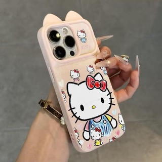 Ốp lưng tai mèo áo lông vũ Hello Kitty vẽ tay đầy nền hot thích iPhone 16/17 Pro Max/15 Pro Max/14/13/12/11/X/XS Max
