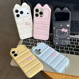 Ốp lưng tai mèo áo lông vũ Hello Kitty nét kim tuyến hồng, phong cách ins thích iPhone 16/17/15/14/13/12/11/X/XS Max