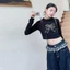 Bé Gái Nơ Thắt Nơ Kim Cương Nóng Áo Thun Dài Tay Xuân Thu Trẻ Em Thời Trang Ngắn Top