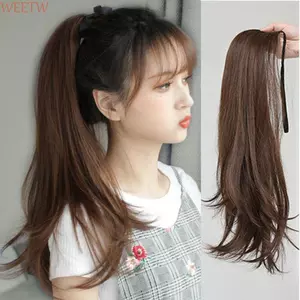WEETW Dài Đuôi Ngựa Tóc Giả Tổng Hợp Màu Đen Phụ Kiện Tóc Mịn Lông Tơ Quấn Xung Quanh Chất Lượng Cao Vô Hình Chịu Nhiệt Sợi Nâu Đuôi Ngựa Đuôi Tóc
