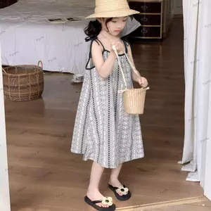 PYCOU Trẻ Em Đầm Hoa, In Hoa Dây Đeo Có Thể Điều Chỉnh In Hình Kỳ Nghỉ, Thoải Mái Không Tay Rời Phù Hợp Với Vải Nhẹ Rời Đi Biển Đầm Cho Bé Gái