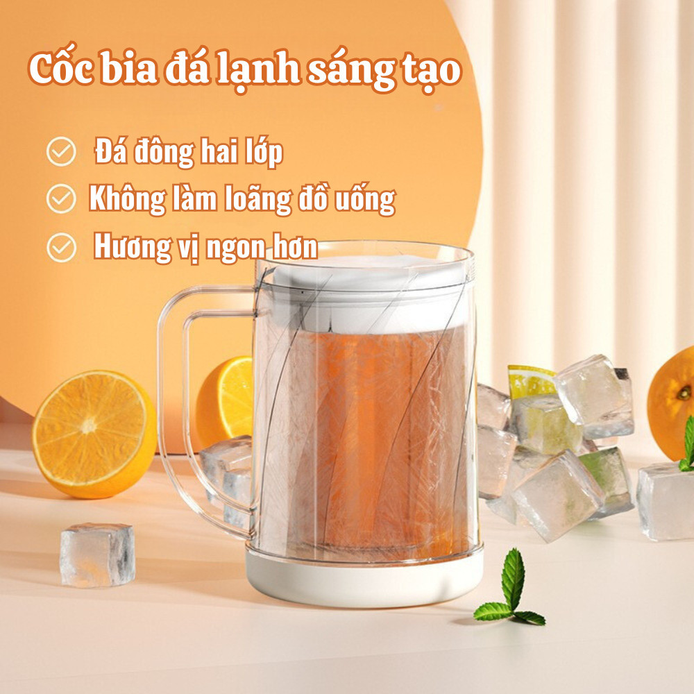 Cốc Uống Nước Làm Lạnh 2 Lớp Tích Hợp Làm Đá HOMIE, Cốc Giữ Nhiệt Bia Vĩnh Cửu Không Tan Đá Đa Năng