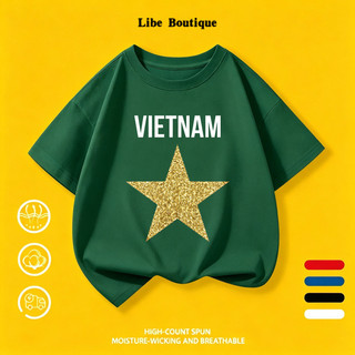 COD✅(Hồ Chí Minh) Áo thun cotton in ngôi sao lấp lánh chữ VIETNAM, size 9-65kg, thoáng mát thấm mồ hôi