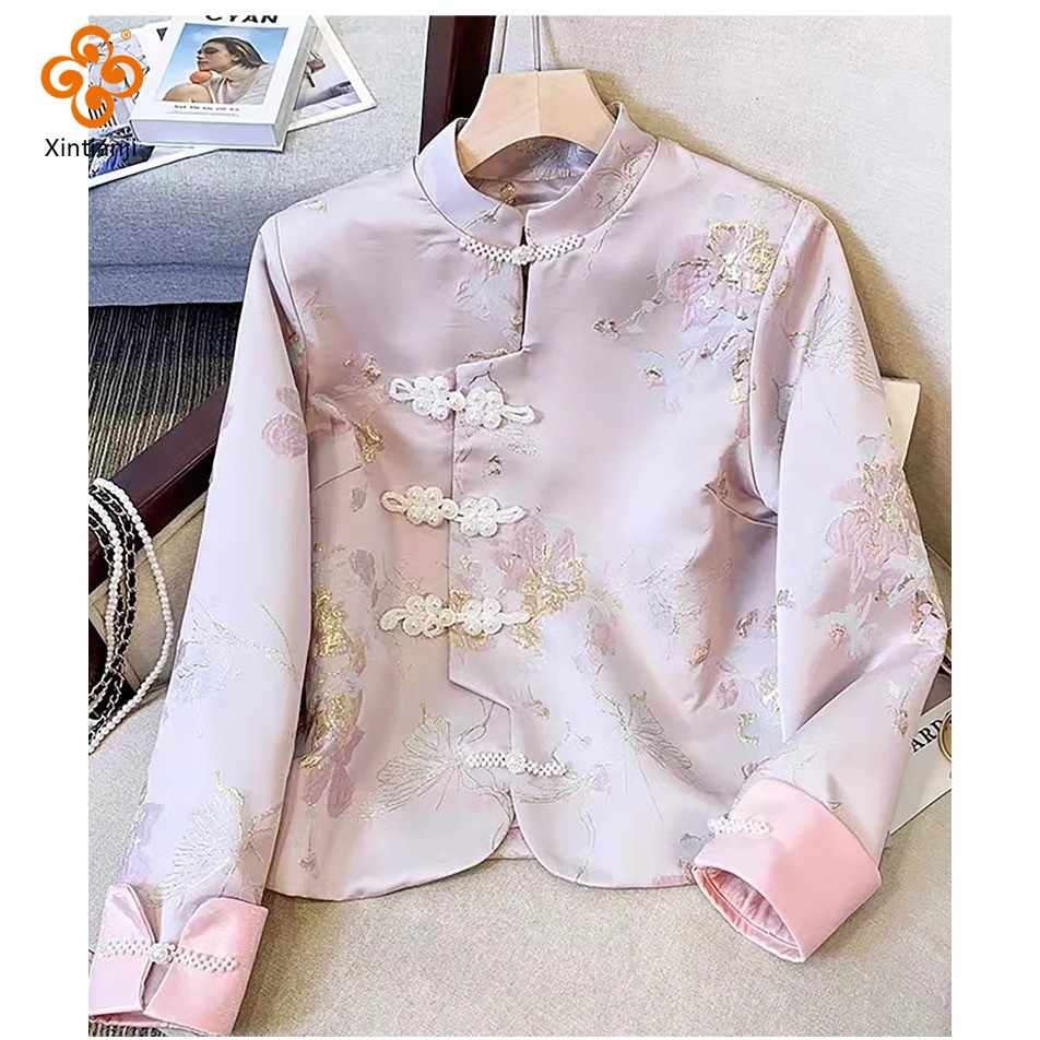 Mới Trung Quốc Bướm Jacquard Vải Nổi Vải Tự Làm Sườn Xám Hanfu Quần Áo Trẻ Em Sân Khấu Đầm 1 Mét