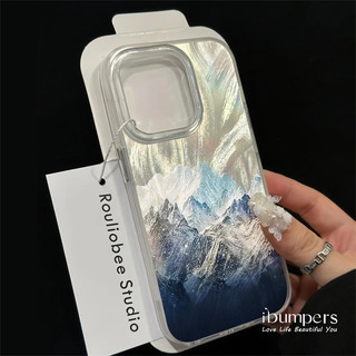 ibumpers Ốp Điện Thoại iPhone Đẹp Dreamy Aurora Snow Capped Mountain Cho IPhone 11 12 13 14 15 16 Pro Max Ốp Lưng Sò Họa Tiết Lông Vũ Bạc