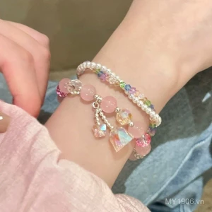 Đồng hồ tay nữ phong cách mới nhất màu pastel đính hạt, hình bướm cao cấp