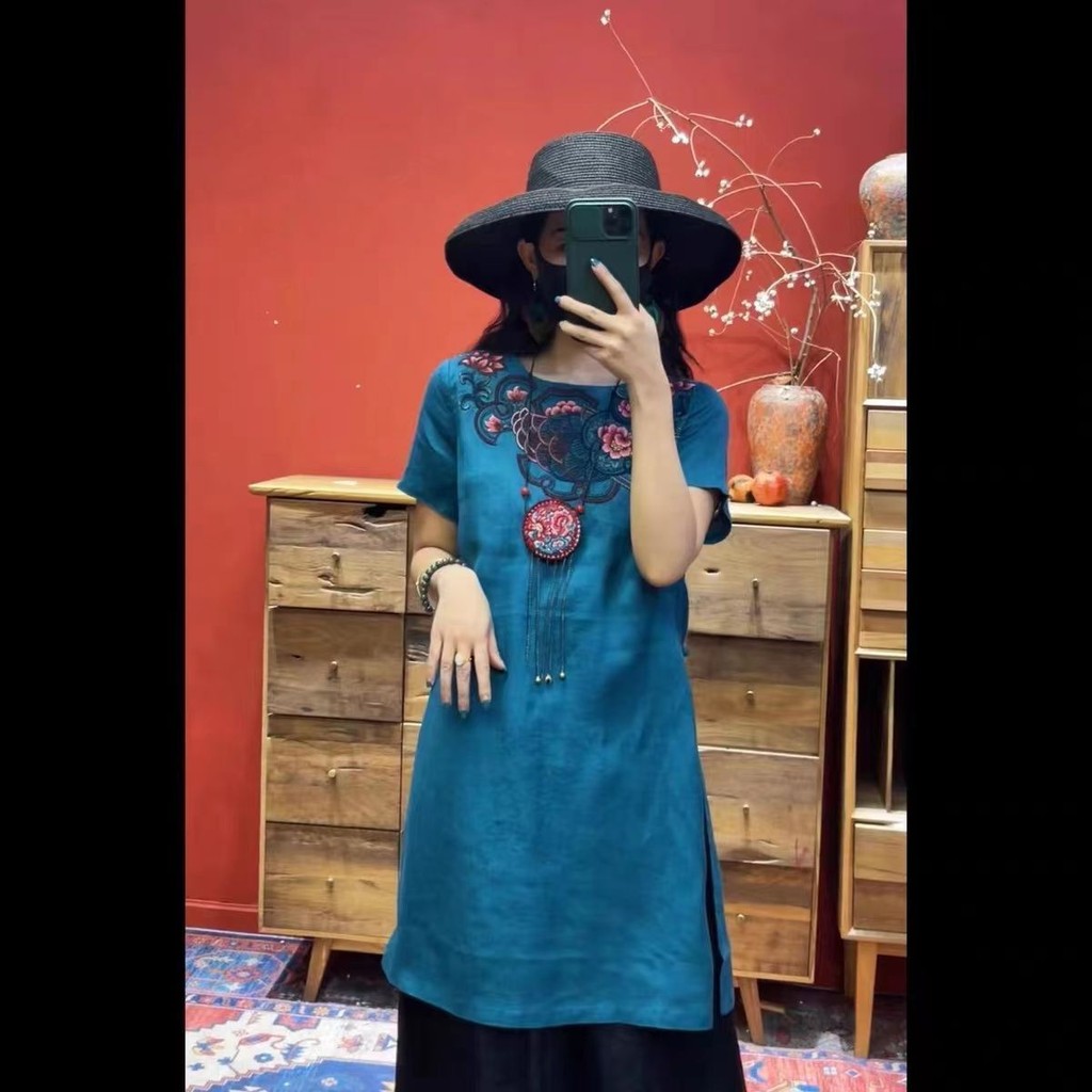 Vải Lanh Cotton Vintage Phong Cách Dân Tộc Thời Trang Thêu Nặng