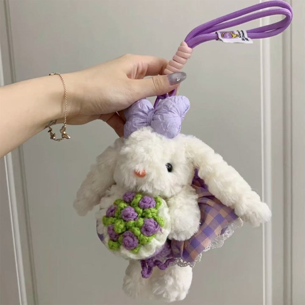 Đồ chơi búp bê sang trọng WOAY, Mặt dây chuyền búp bê thỏ sang trọng nơ, Phim hoạt hình nhồi bông Tai Lop Búp bê Móc khóa Quà tặng