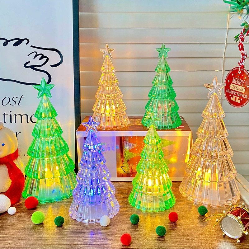 Trang trí Giáng sinh Cây thông Noel phát sáng Đèn ngủ pha lê Trang trí máy tính để bàn