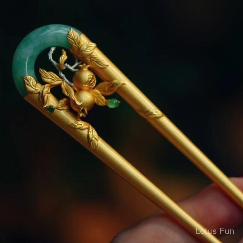Lựu hoa cổ điển kẹp tóc đồng tâm, phù hợp với phong cách retro và phụ kiện Hanfu