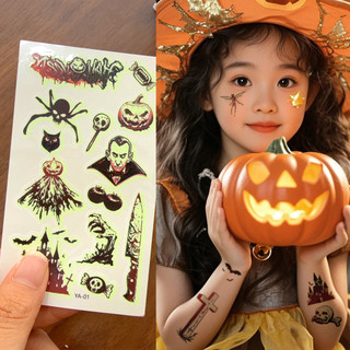 Đầu đề: Decal Hình Xăm Phát Quang Halloween Cho Người Lớn Và Trẻ Em - Thiết Kế Bí Ngô & Nhện