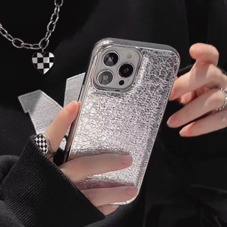 Mạ Điện Bạc Đen Kẻ Sọc Nứt Họa Tiết Da PU Ốp Lưng Điện Thoại iPhone 17Promax 17Air 16Promax 12 13 14 15 Pro Max Chống Sốc Nam Nữ Vỏ Di Động