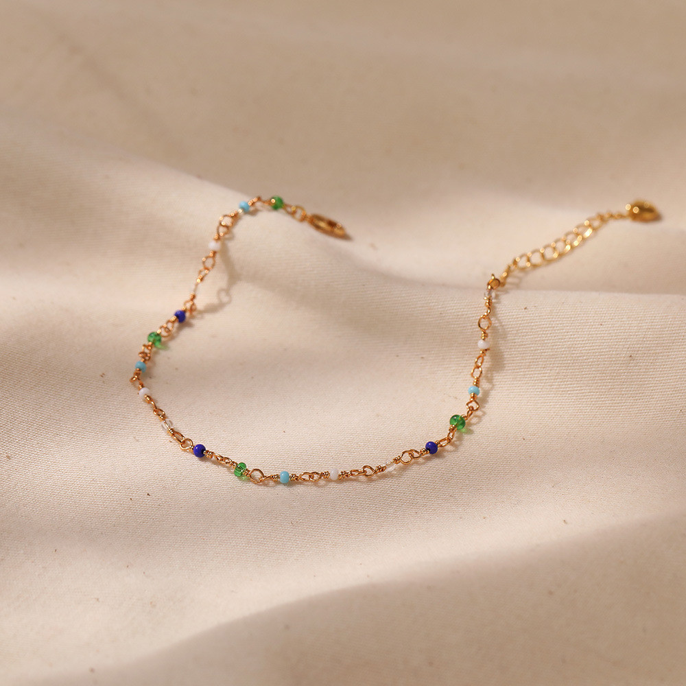 Vòng tay đính cườm đầy màu sắc dành cho nữ, Trang sức dây chuyền Boho mạ vàng để mặc mùa hè và bãi biển