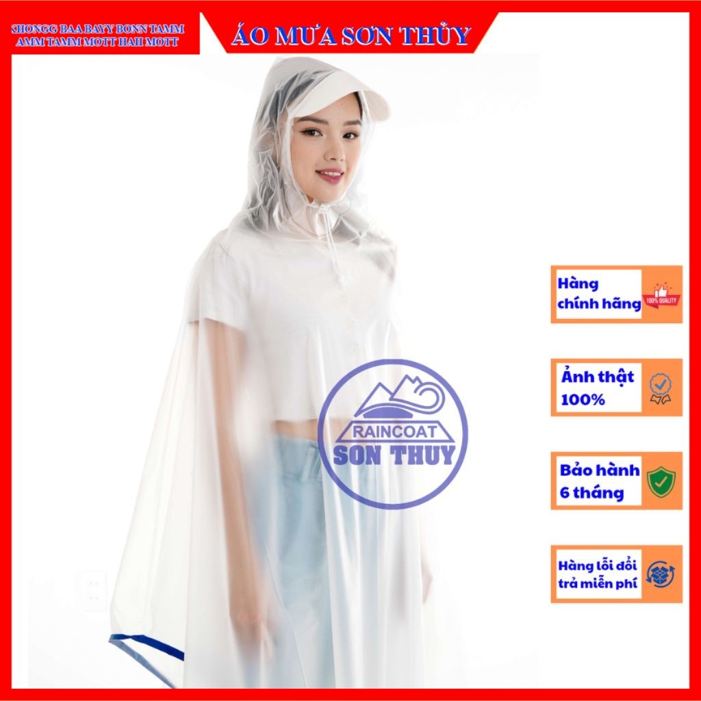 Áo choàng 1 MŨ VẢI TRONG MỜ chính hãng Sơn Thủy vải nhựa , rộng siêu dai aomuasonthuyhn