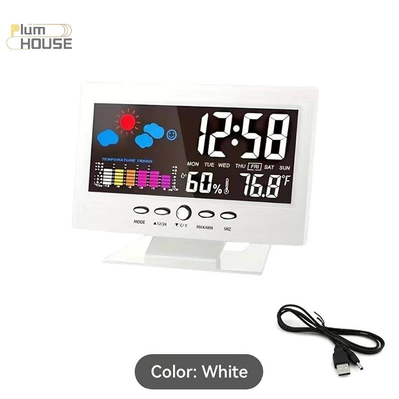 PlumHOUSE Trạm thời tiết kỹ thuật số Máy đo độ ẩm Nhiệt độ đầy màu sắc Đồng hồ độ ẩm Lịch báo thức Dự báo thời tiết VN