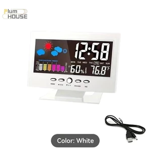 PlumHOUSE Trạm thời tiết kỹ thuật số Máy đo độ ẩm Nhiệt độ đầy màu sắc Đồng hồ độ ẩm Lịch báo thức Dự báo thời tiết VN