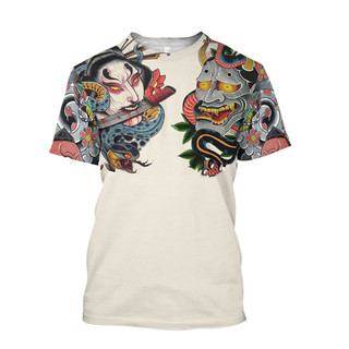 Mới Nhật Bản Samurai Hannya Oni Mặt nạ Rắn Họa Tiết 3D In Áo nam Nữ Áo Sơ Mi Tay Ngắn Quá Khổ Tee Top Kid