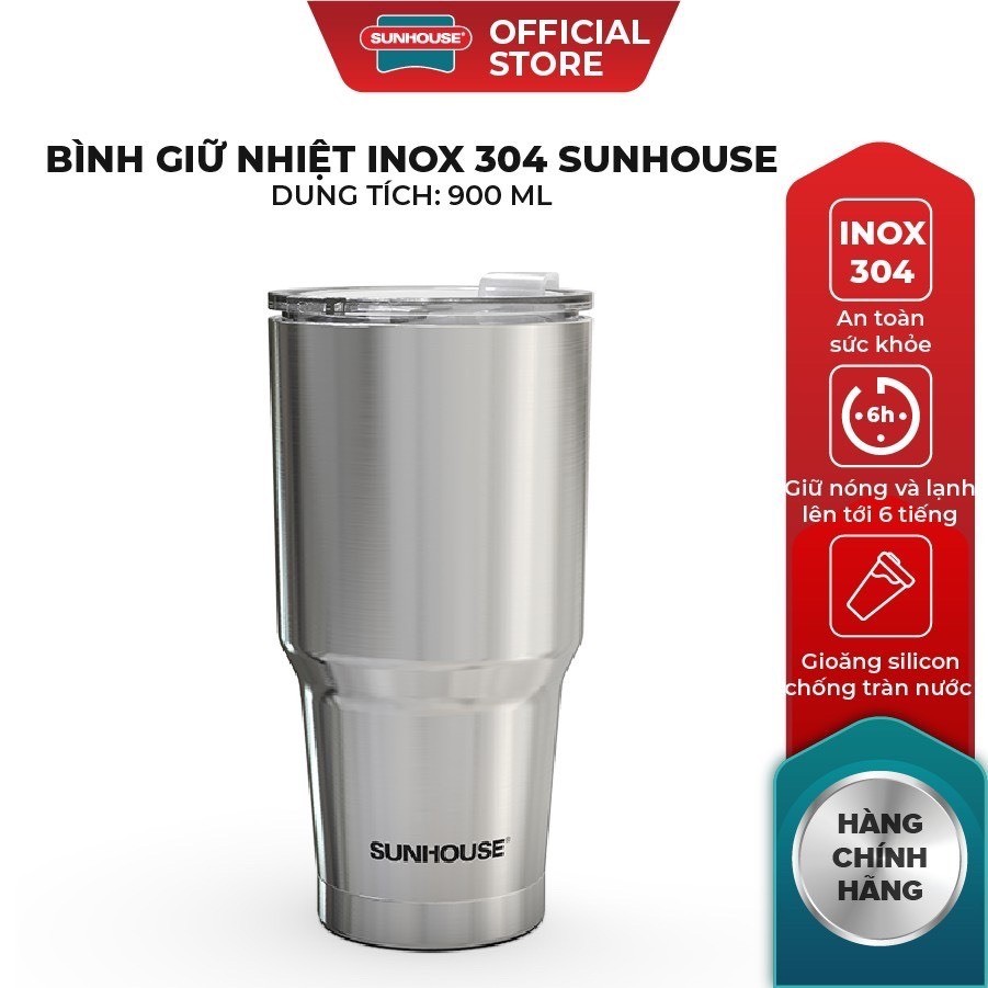BÌNH GIỮ NHIỆT INOX 304 SUNHOUSE 900ML Và ( BH Chính Hãng toàn quốc 12T)-ly giữ nhiệt 900ml