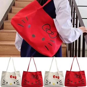 2 Túi Đeo Vai Vải Bền Đẹp Có Cảm Ứng Mềm Mại, In Hình Hello Kitty Nhẹ Dung Tích Lớn Dùng Cho Trường Học