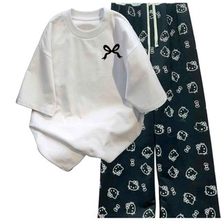 Sét bộ quần ống rộng cạp cao +mix áo phông form rộng tay lỡ- in chữ dấu X NGỰC-