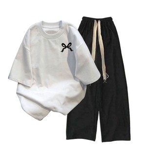 Sét bộ quần ống rộng dây to đen +mix áo phông form rộng tay lỡ- in chữ dấu X NGỰC-