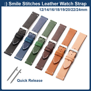 Smile Stitches Dây đeo đồng hồ da thật 12 / 14 / 16 / 18 / 20 / 22 / 24mm Mỏng Phát hành nhanh Da bò Dây đeo đồng hồ Vòng đeo tay Dây đeo đồng hồ nam nữ Dây đeo cổ tay