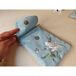Đeo Chéo Thêu Dây Kéo Túi Điện Thoại Di Động Nhỏ Tươi Vải Lanh Cotton Retro Đeo Ngang mini Túi Nhỏ Thường Ngày Trắng Phù Hợp Với Văn Học Hàng Ngày Nghệ Thuật