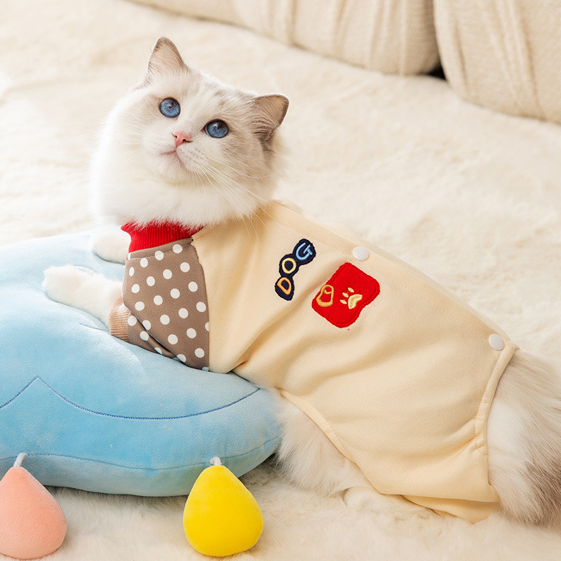 【Ready Stock】 Spring Thin Pet Homewear Kittens Warm Four-Legged Pet Clothing Muppet Blue Cat Small Puppies Dog/Cat Clothes wltc