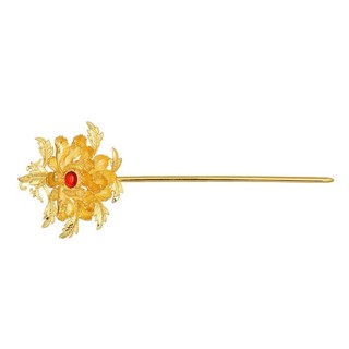 Kẹp tóc hoa mẫu đơn mạ vàng với đá tourmaline, phụ kiện hoàn hảo cho trang phục Hanfu