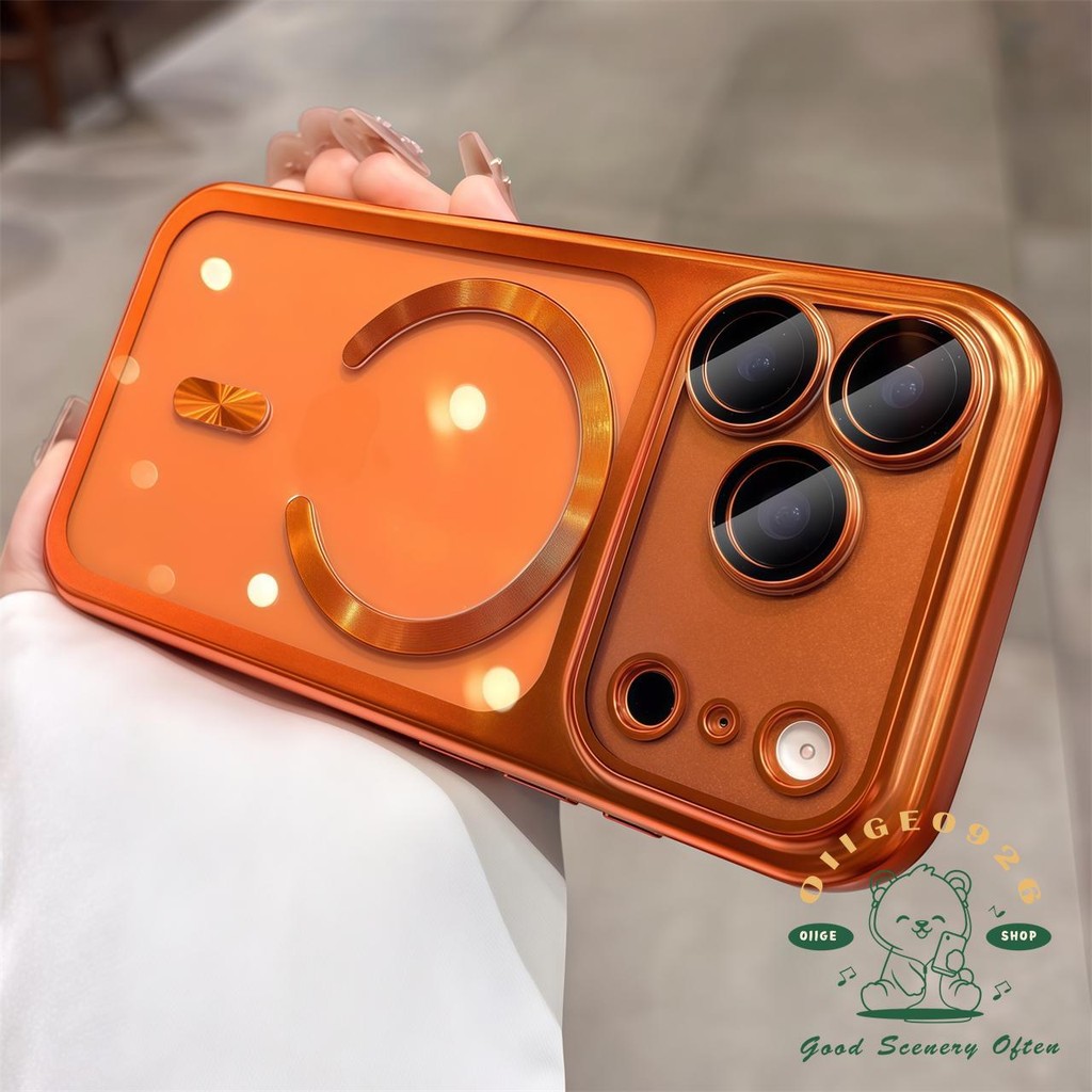 【 Ốp lưng iPhone17 】 Vỏ điện thoại từ tính mờ mạ màu cam iphone17 Pro Max 16 15 cho vỏ iPhone Vỏ mềm silicon TPU chống sốc