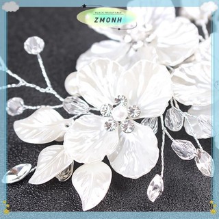ZMONH Cô Dâu Pha Lê Ngọc Trai Hoa Trang Sức Tóc Cưới Phụ Kiện Sang Trọng