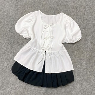 Set Bigsize Nữ Áo Babydoll Tay Phồng Cột Nơ Xinh Xắn Phối Chân Váy  Bí Xòe Lưng Chun Có Bảo Hộ - SET ( A191-CV413)