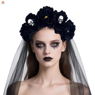 Vòng Tóc Xương và Hoa Đen cho Bé Gái - Phục vụ Tiệc Halloween