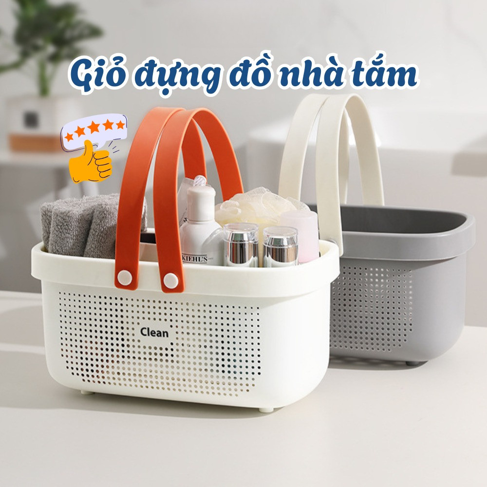 Giỏ Nhựa Đựng Đồ Nhà Tắm Có Quai Xách Tiện Lợi DINOHOME, Giỏ Đựng Mỹ Phẩm, Đồ Dùng Cá Nhân Nhựa PP Cao Cấp