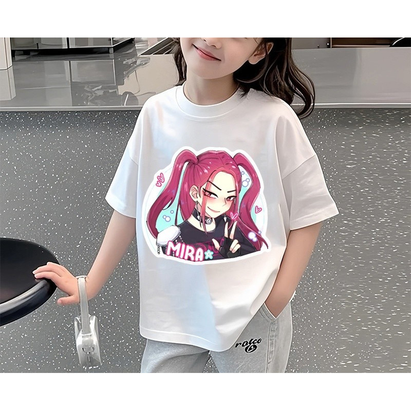 KPop Demon Hunters Áo Thun Thời Trang Huntrix Áo Sơ Mi Mira In Hình Tay Ngắn Cho Bé Gái