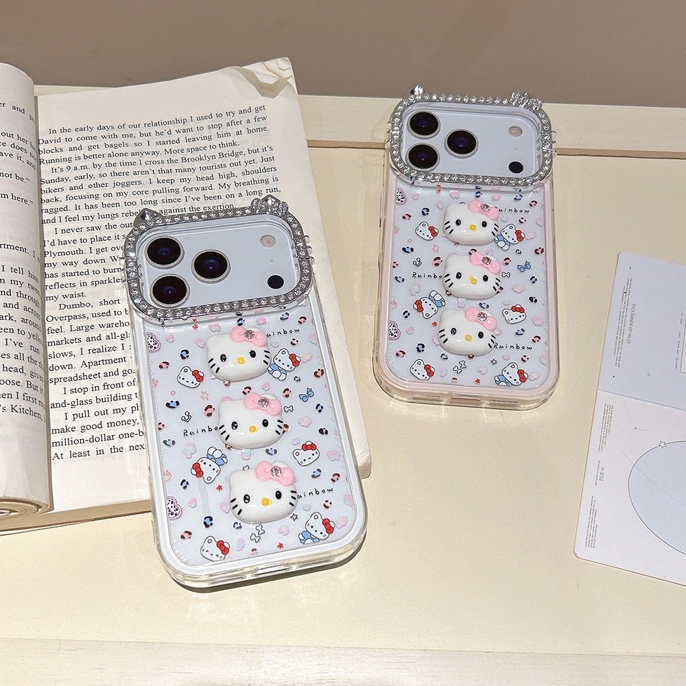 Ốp điện thoại 2 ni 1 3D Cat Frame cho iPhone 17 Pro Max 17 Air 16 15 14 13 Vỏ bảo vệ chống sốc