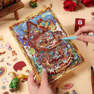 ENWEI 3 Cái [Khung Truyện Cổ Tích Series] Miếng Dán Phong Cảnh Lớn 3D Chống Thấm Nước Wonderland Adventure Stardust Dance Phong Cách Hoạt Hình Màu Đỏ Để Viết Nhật Ký Trang Trí Người Lập Kế Hoạch