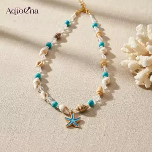 AqToCna Vỏ Sao Biển Mặt Dây Chuyền Nelace Cho Nữ Lớp Giả Ngọc Trai Phong Cách Bohemian Bãi Biển Dự Tiệc Trang Sức AqToCna