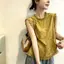 Áo sơ mi nhỏ giảm tuổi thời trang phong cách mới mùa hè, viền nấm văn học không tay Slim-fit Slimmer