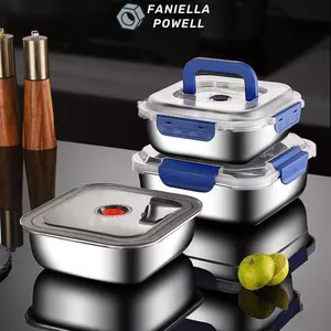 Hộp lưu trữ kín FANIELLAPOWELL, Hộp giữ tươi dung tích lớn di động, Hộp Bento bằng thép không gỉ kín chống rò rỉ chống rò rỉ cắm trại