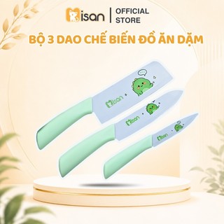 Bộ dao làm bếp MISAN 3 món chế biến đồ ăn dặm cho bé, dao nhà bếp kèm vỏ bọc lưỡi an toàn