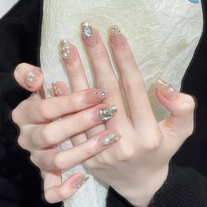 Đeo Móng Tay Giả Nguyên Chất Desire Phong Cách Ngọc Trai Kim Cương Làm Trắng Móng Tay Miếng Dán Lấp Lánh Bướm