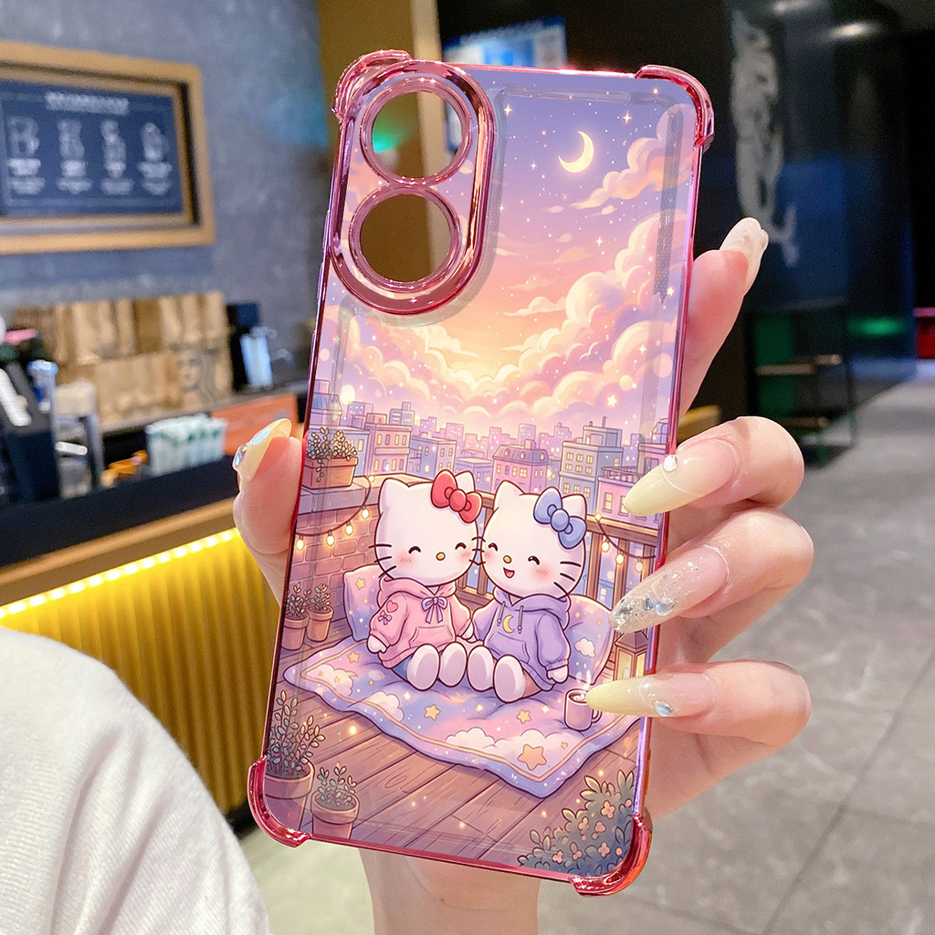 Tương thích với OPPO A40 A3X A2 A5 Pro A60 A18 A38 A57 4G A58 5G Kuromi Hello Kitty Vỏ mạ trong suốt Vỏ chống rơi